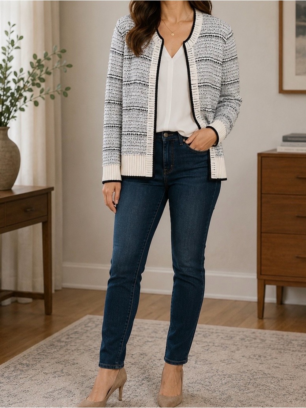 LOFT Textured Tweed Open Sweater Jacket
